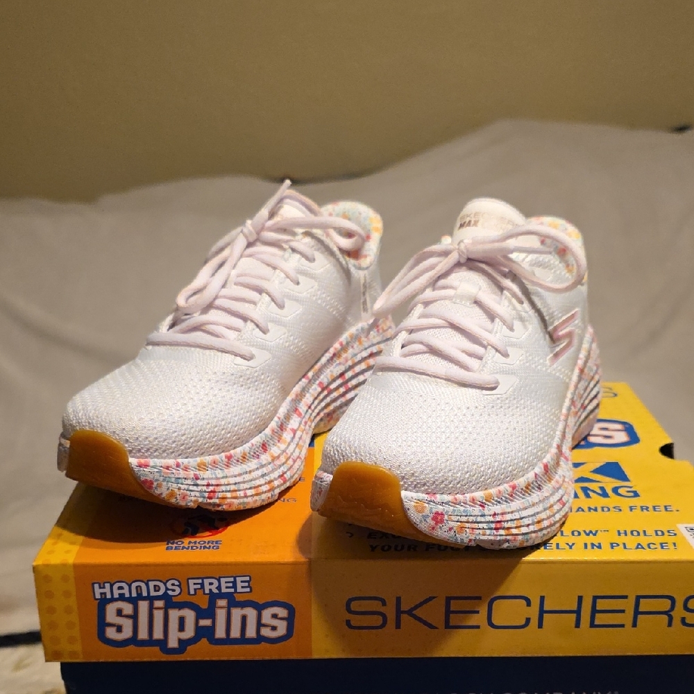 Skechers White and Multicolor Slip-On Shoes